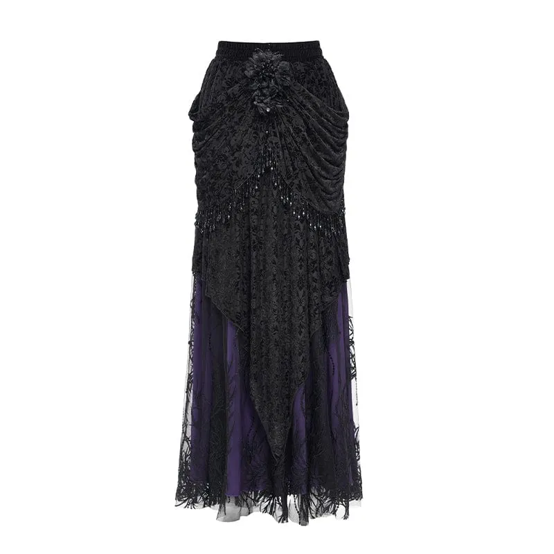 Gothic-Rock mit Blumenstickerei und Perlen für Damen, Lila