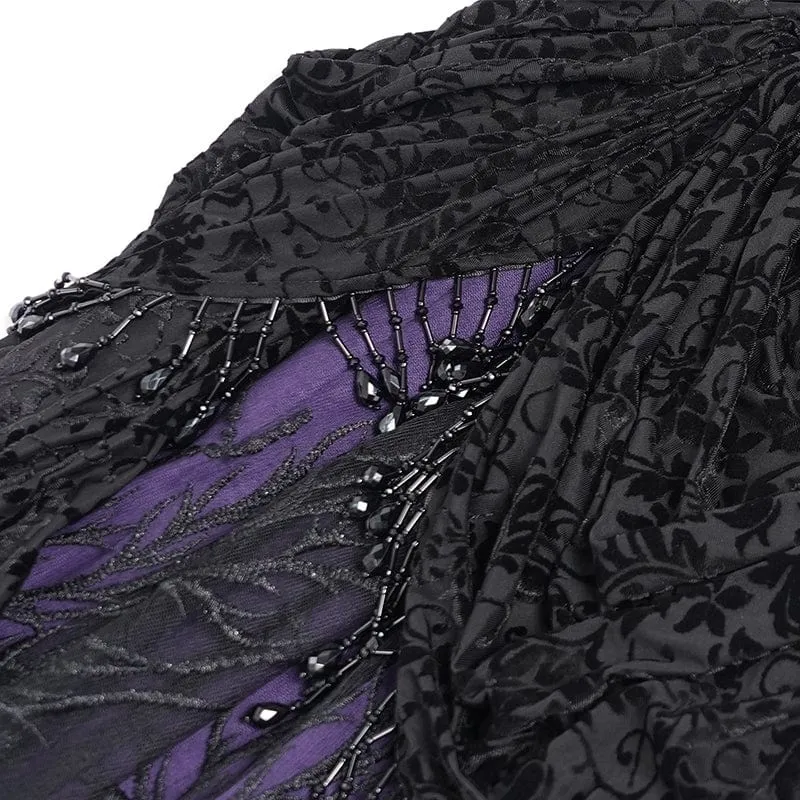 Gothic-Rock mit Blumenstickerei und Perlen für Damen, Lila