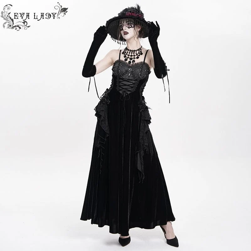 Gothic-Schnürkleid aus Samt mit Federn, langes Unterkleid für Damen, Hochzeitskleid