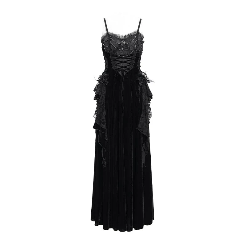 Gothic-Schnürkleid aus Samt mit Federn, langes Unterkleid für Damen, Hochzeitskleid