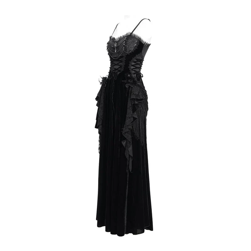 Gothic-Schnürkleid aus Samt mit Federn, langes Unterkleid für Damen, Hochzeitskleid