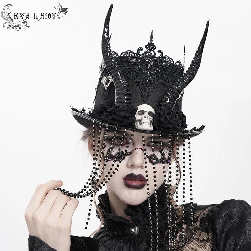 Gothic-Hut mit Totenkopf- und Hornperlen für Damen