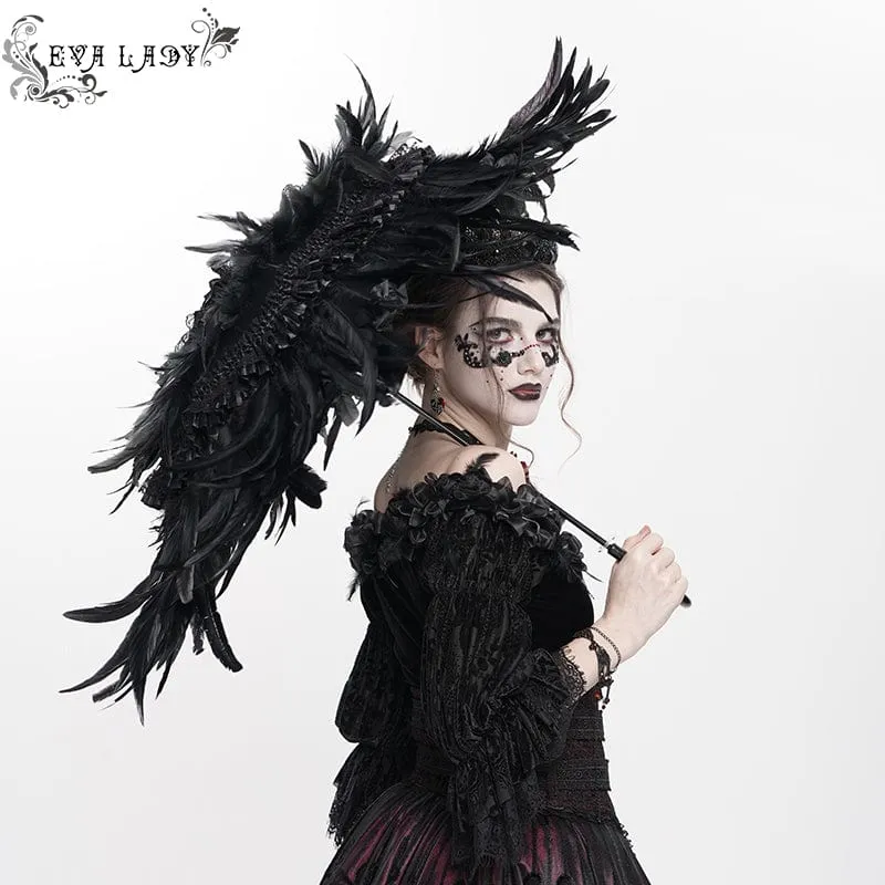 Gothic-Regenschirm mit Federn und Rüschen für Damen