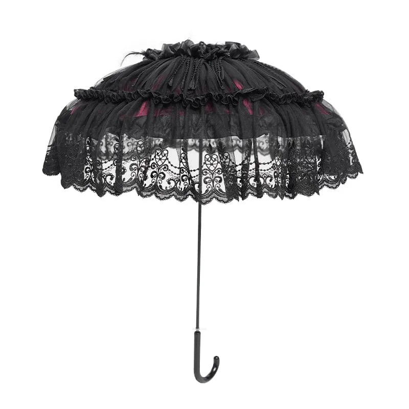 Gotischer Regenschirm mit floraler Spitze für Damen