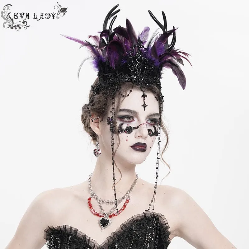 Gothic-Krone mit Blumenfedern und Perlen für Damen