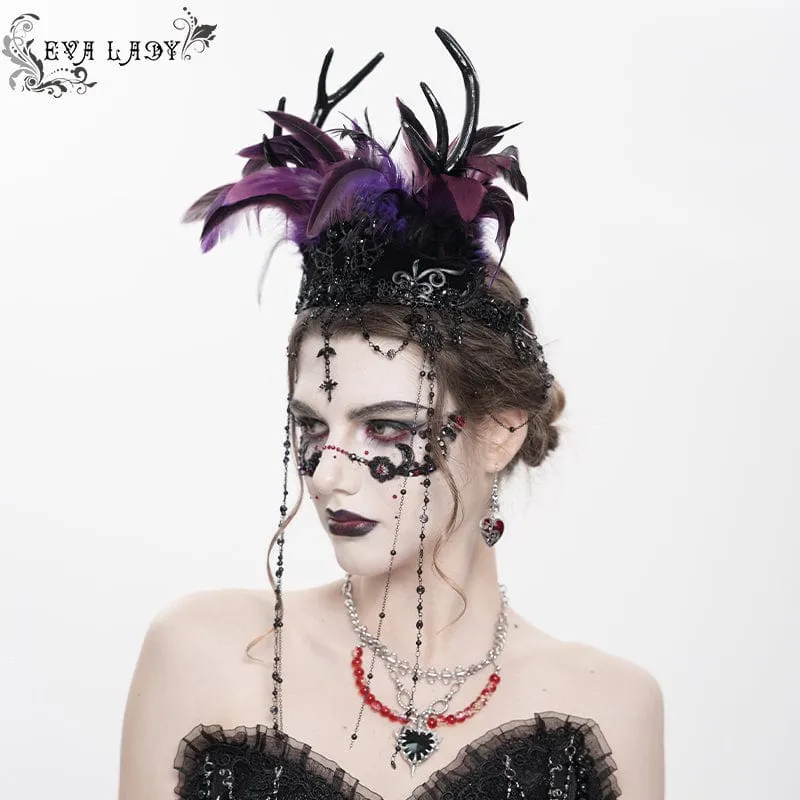 Gothic-Krone mit Blumenfedern und Perlen für Damen