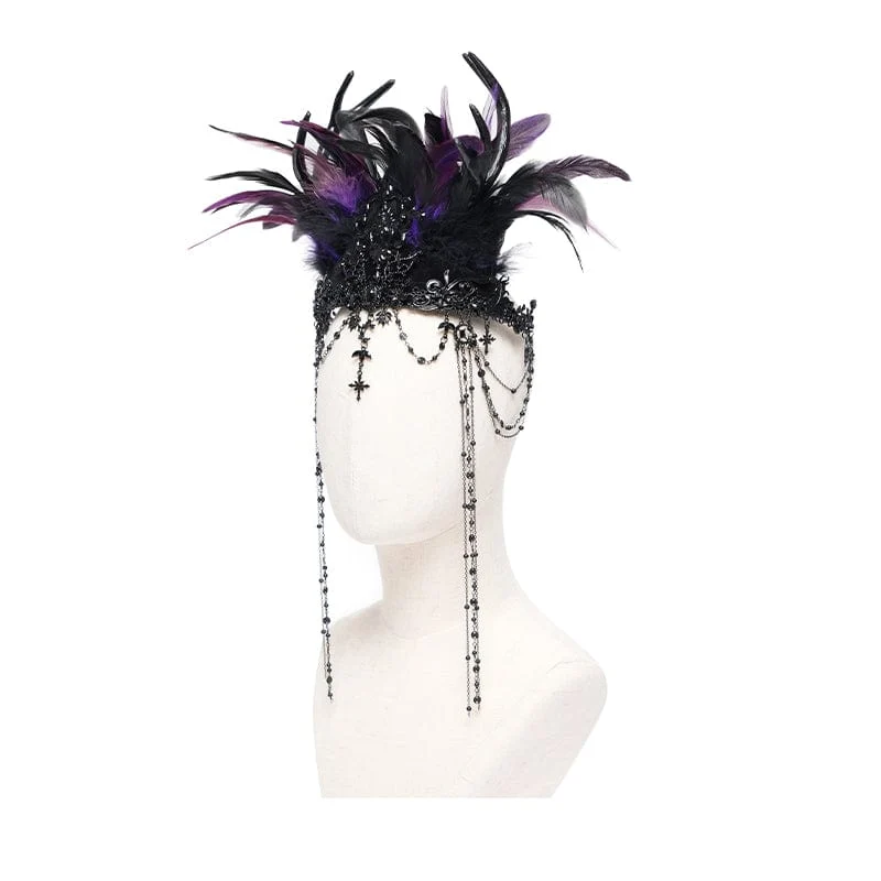 Gothic-Krone mit Blumenfedern und Perlen für Damen
