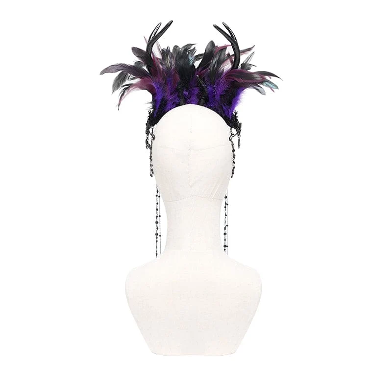 Gothic-Krone mit Blumenfedern und Perlen für Damen