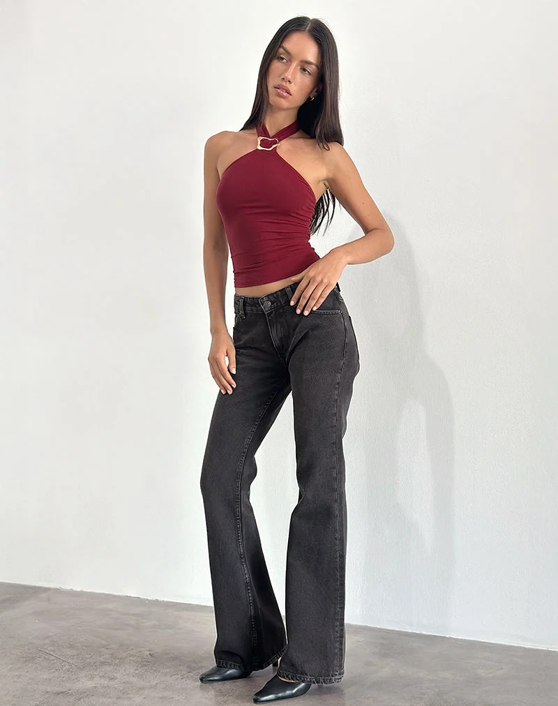 Lorie Neckholder-Top aus Cupro Dunkelrot