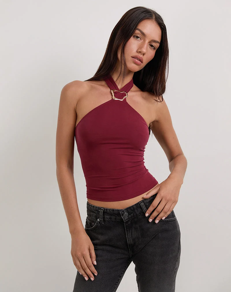 Lorie Neckholder-Top aus Cupro Dunkelrot