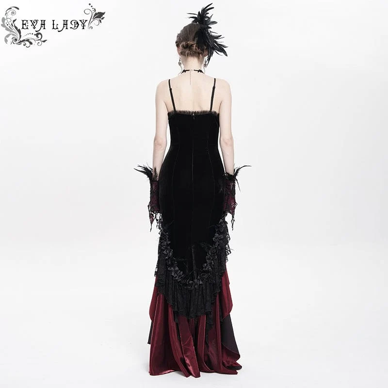 Rotes, langes, gotisches Unterkleid mit Blumenstickerei, Kreuzrüschen und Rüschen für Damen – ideal als Hochzeitskleid