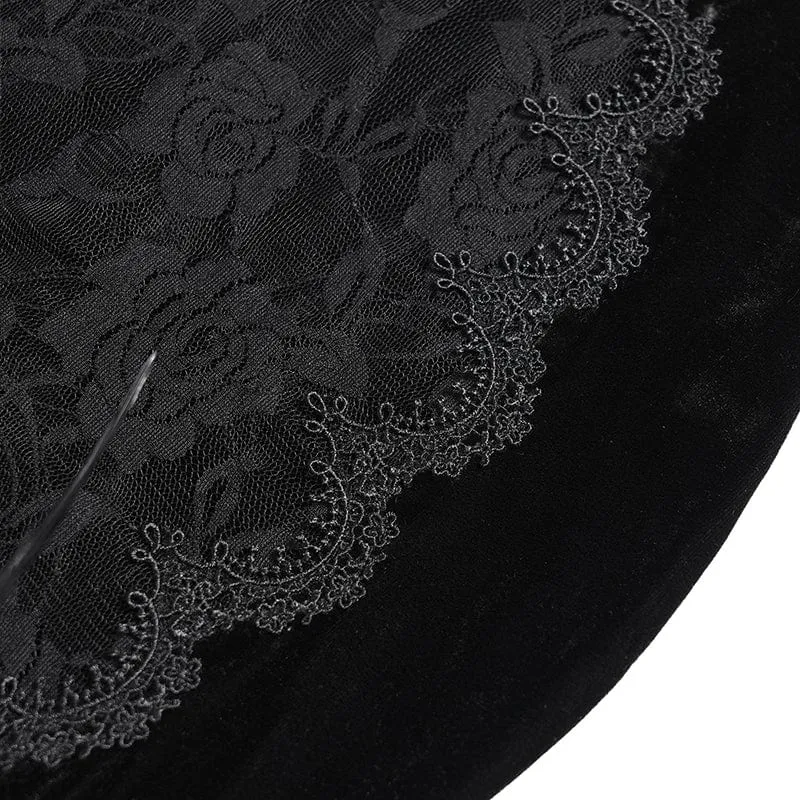 Schwarzes, langes, gotisches Unterkleid mit Blumenstickerei, Kreuzrüschen und Rüschen für Damen – ideal als Hochzeitskleid