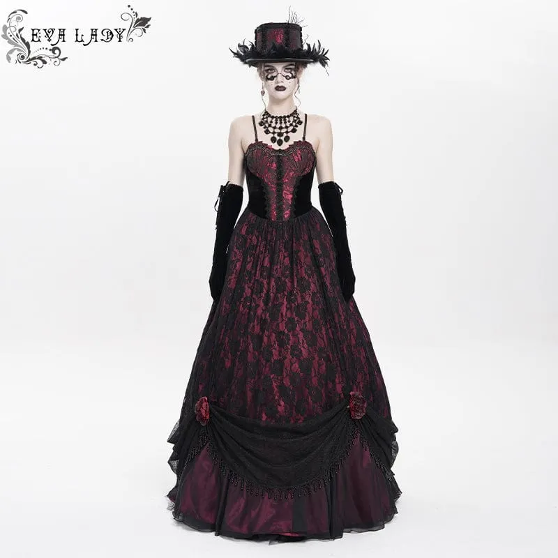 Gothic Jacquard Blumen- und Perlenbesetztes langes Unterkleid für Damen, Hochzeitskleid