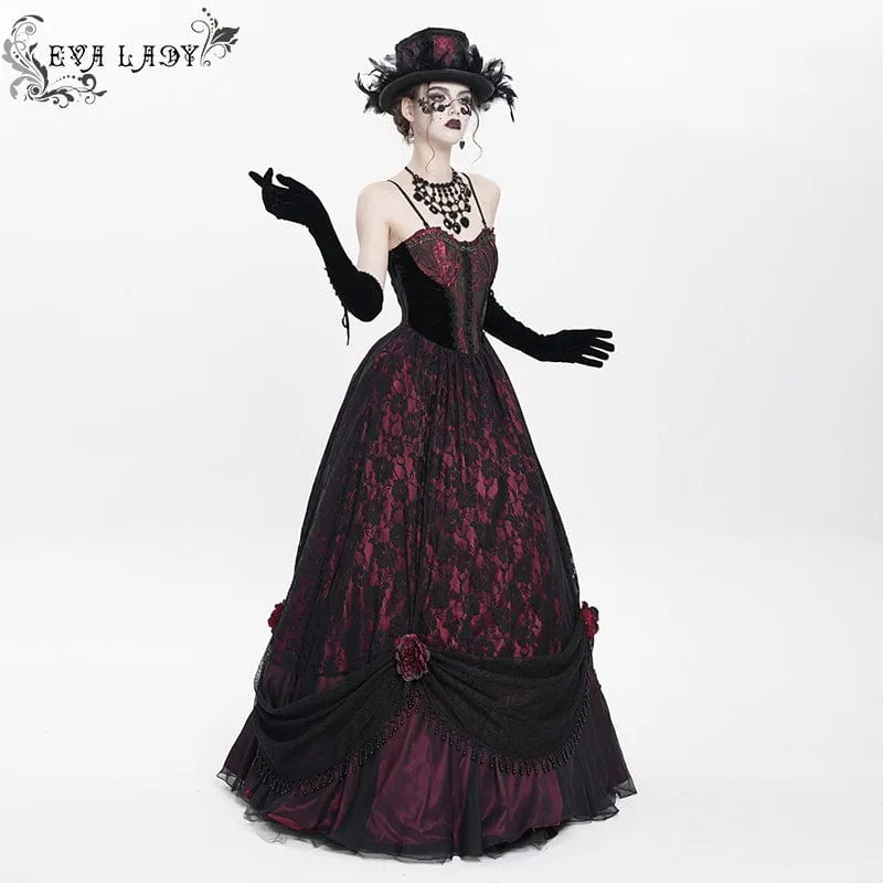 Gothic Jacquard Blumen- und Perlenbesetztes langes Unterkleid für Damen, Hochzeitskleid