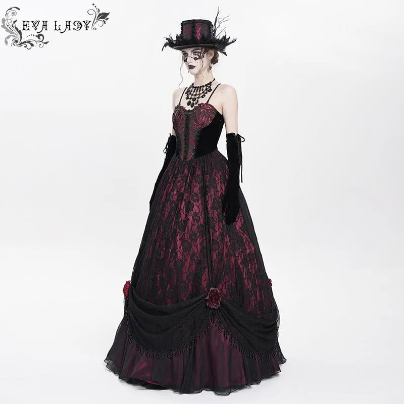 Gothic Jacquard Blumen- und Perlenbesetztes langes Unterkleid für Damen, Hochzeitskleid