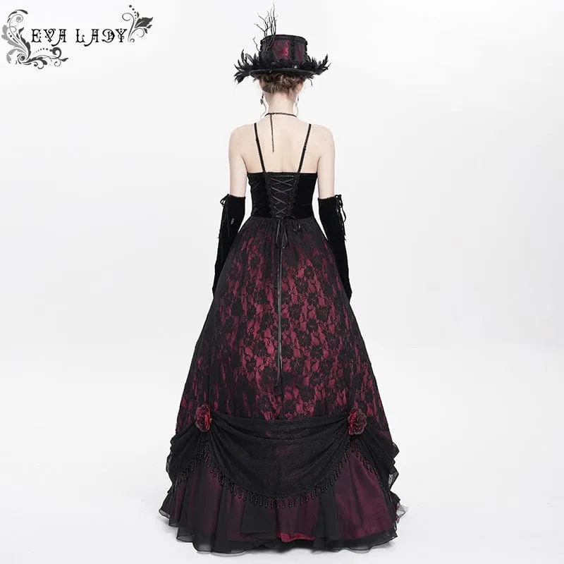 Gothic Jacquard Blumen- und Perlenbesetztes langes Unterkleid für Damen, Hochzeitskleid