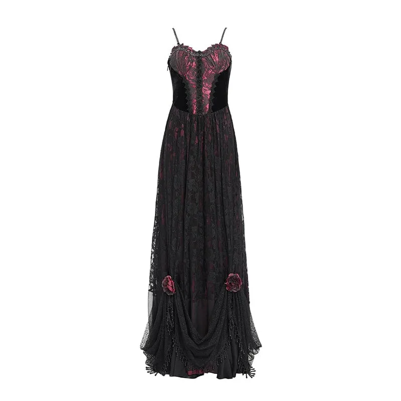 Gothic Jacquard Blumen- und Perlenbesetztes langes Unterkleid für Damen, Hochzeitskleid