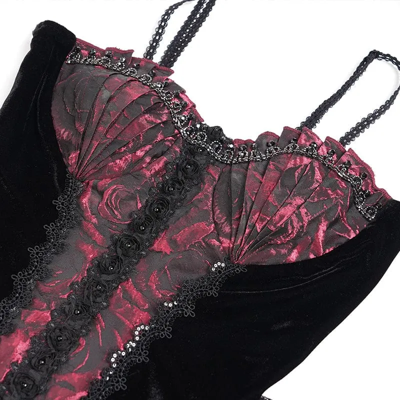 Gothic Jacquard Blumen- und Perlenbesetztes langes Unterkleid für Damen, Hochzeitskleid
