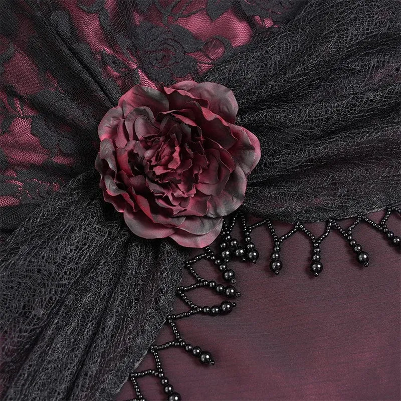 Gothic Jacquard Blumen- und Perlenbesetztes langes Unterkleid für Damen, Hochzeitskleid