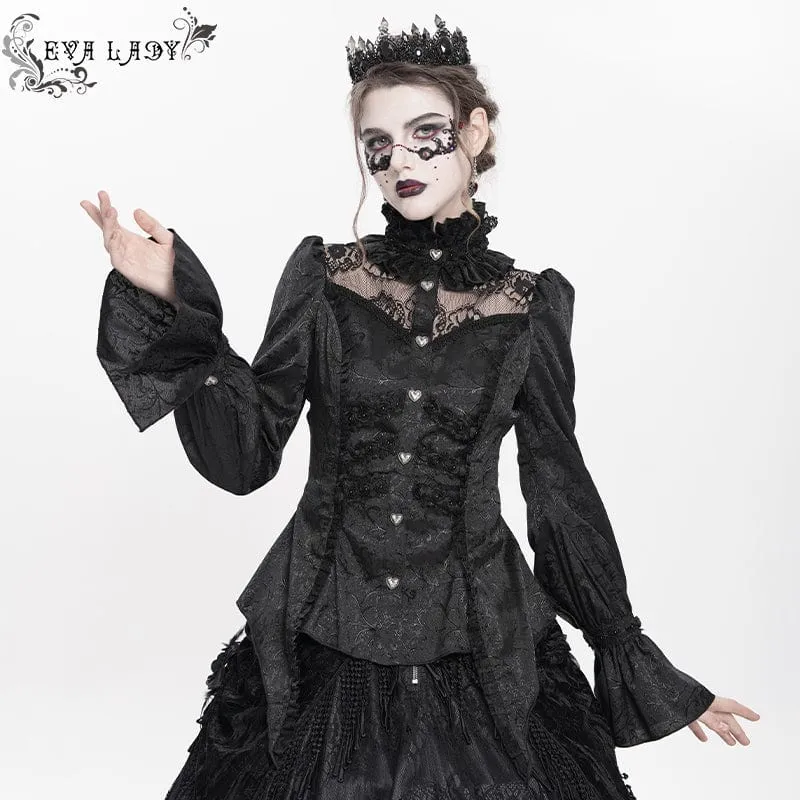 Gothic-Langarmhemd mit Jacquard-Spitze und Stehkragen für Damen