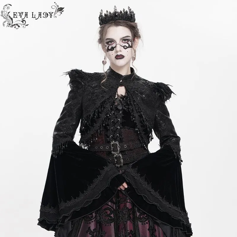 Gothic-Kurzjacke für Damen mit Blumenstickerei und Perlen