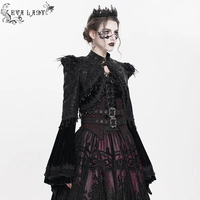 Gothic-Kurzjacke für Damen mit Blumenstickerei und Perlen