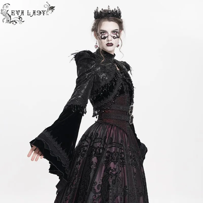 Gothic-Kurzjacke für Damen mit Blumenstickerei und Perlen