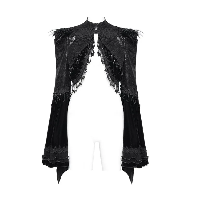 Gothic-Kurzjacke für Damen mit Blumenstickerei und Perlen