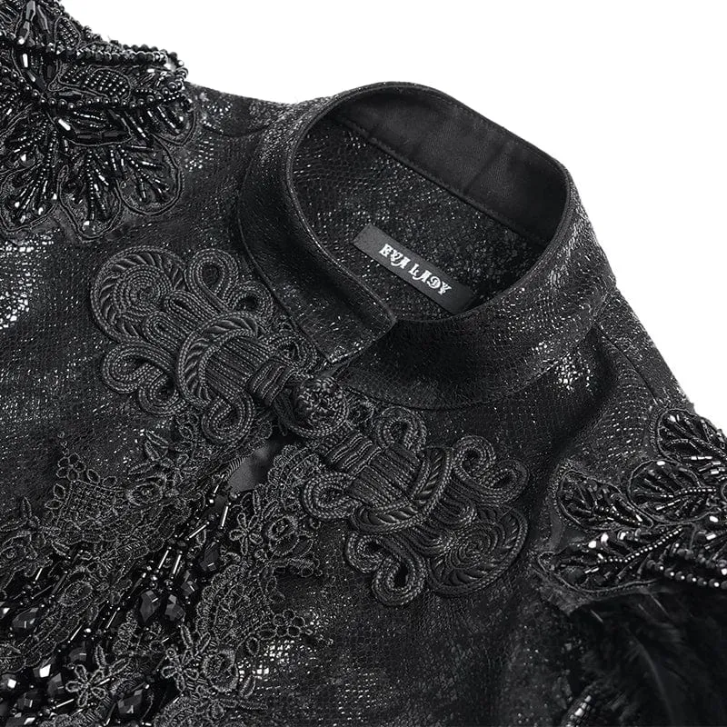 Gothic-Kurzjacke für Damen mit Blumenstickerei und Perlen