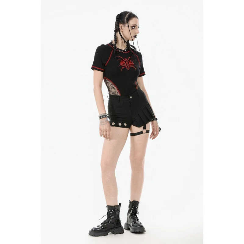 Punk-Shorts mit asymmetrischen Nieten und Beinriemen für Damen
