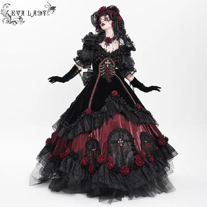Maßgeschneidertes gotisches Brautkleid mit Rosen-Schleife, Perlenbesatz und schulterfreiem Design, schwarz, mit Schleier