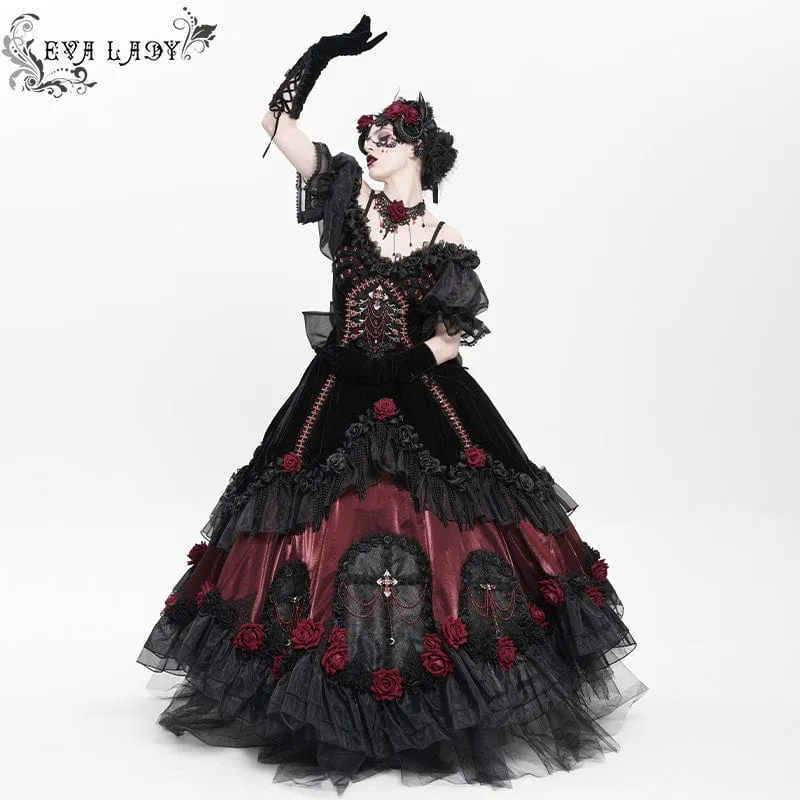Maßgeschneidertes gotisches Brautkleid mit Rosen-Schleife, Perlenbesatz und schulterfreiem Design, schwarz, mit Schleier
