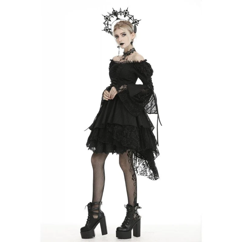 Gothic Off-Shoulder-Träger-Mesh-Kleider für Damen