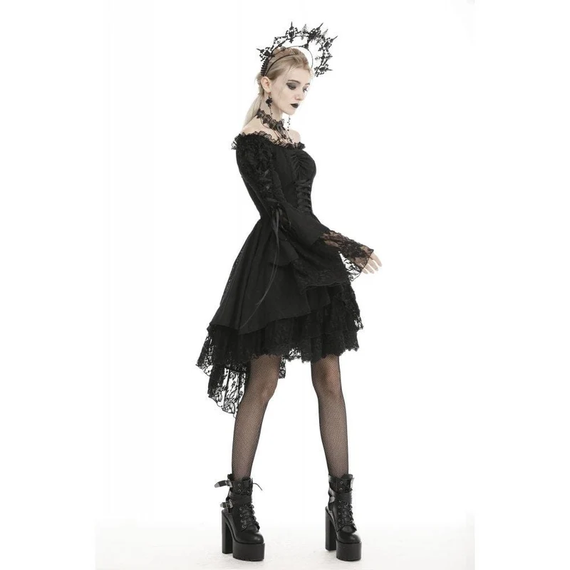 Gothic Off-Shoulder-Träger-Mesh-Kleider für Damen