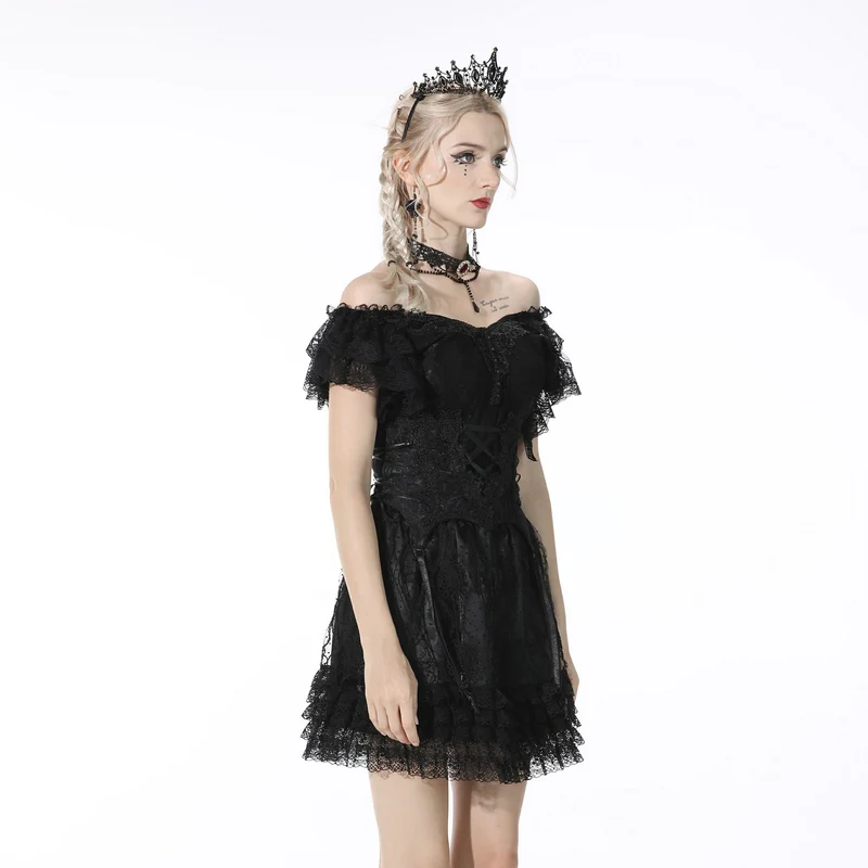 DIL Gothic-Korsett für Damen mit Riemchen und Blumenstickerei, schwarz