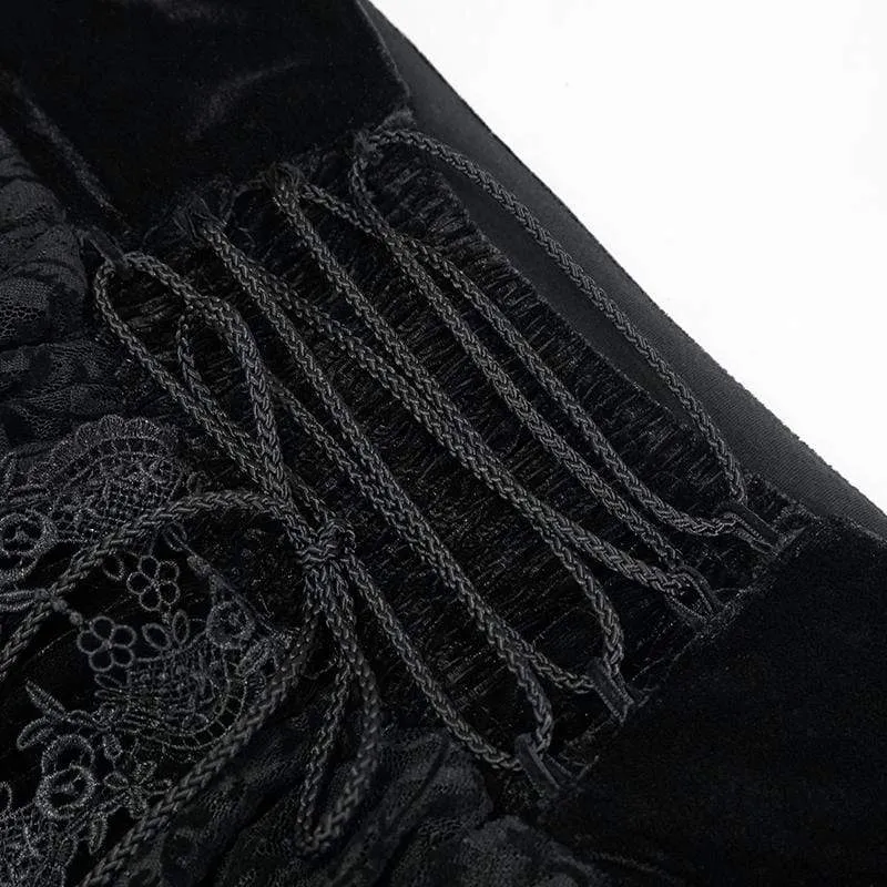Gothic-langer schwarzer Rock mit Blumenstickerei für Damen