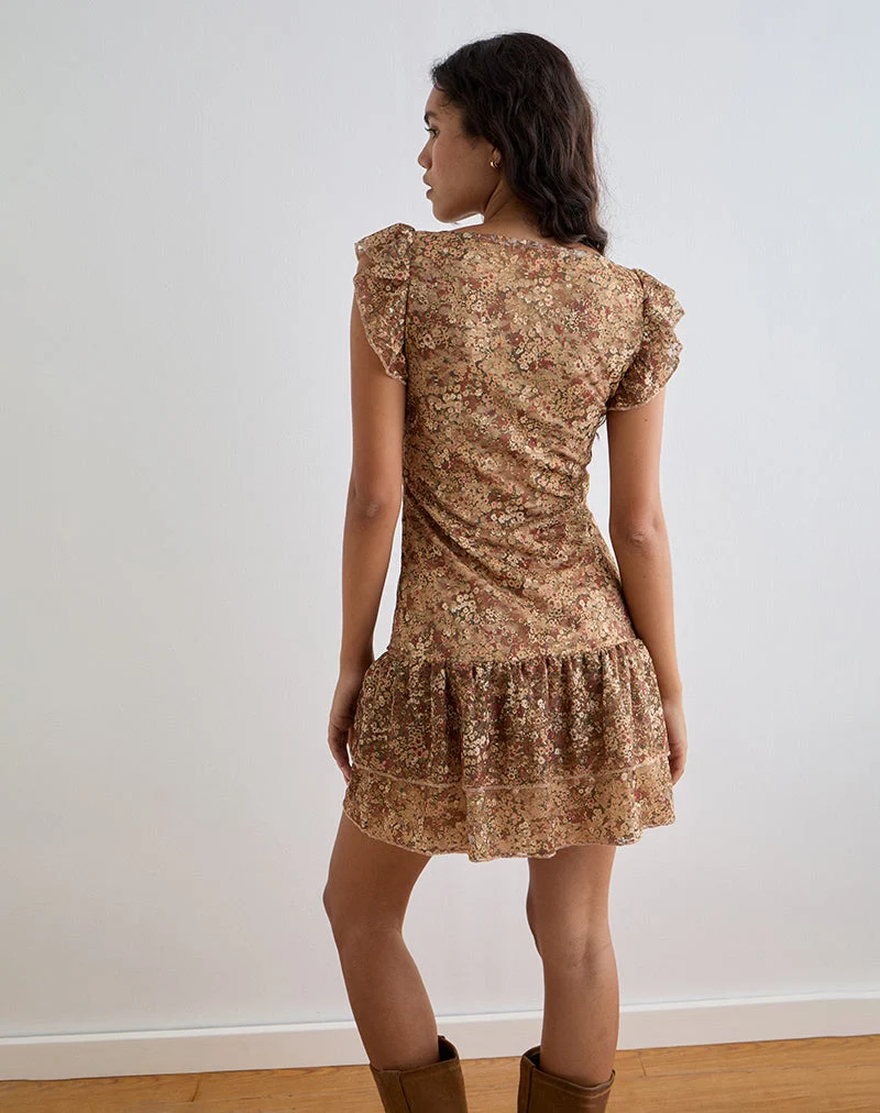 Lotri Wickelminikleid in Cluster Floral Braun