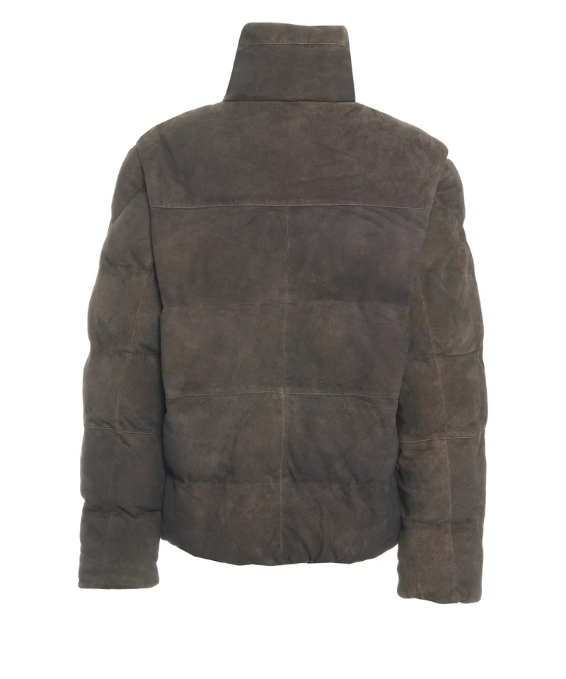 Giacca puffer in pelle scamosciata