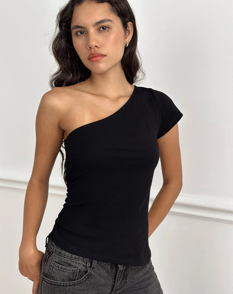 Tokiwa Asymmetric Shoulder Tee in Schwarz