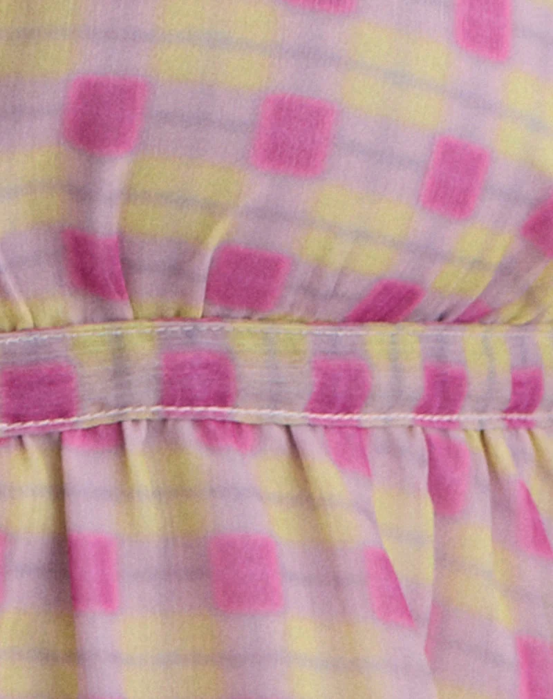 Nayu Neckholder-Top aus verschwommenem Karo in Rosa und Grün
