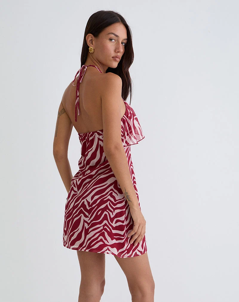 Beyza Halter-Minikleid mit Zebramuster Rot