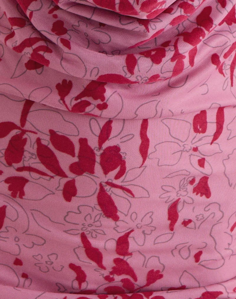 Malora Cowl Mini Kleid in Stencil Flower Pink
