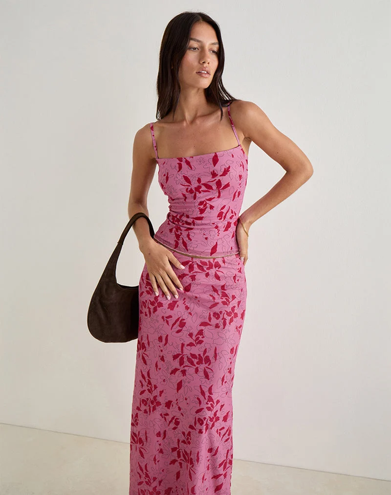 Lotus-Cami-Top in Stencil Flower Pink