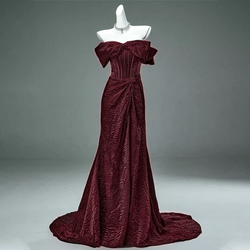 Maßgeschneidertes, gotisches, trägerloses, rotes Smokingkleid mit Schleife und Schnürung für Damen