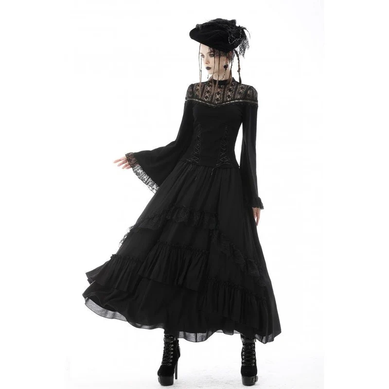Gothic-Chiffonrock mit Spitzenspleiß und mehreren Lagen für Damen