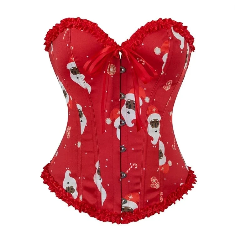 Gothic-Überbrustkorsett mit Rüschen und Weihnachtsmotiv für Damen
