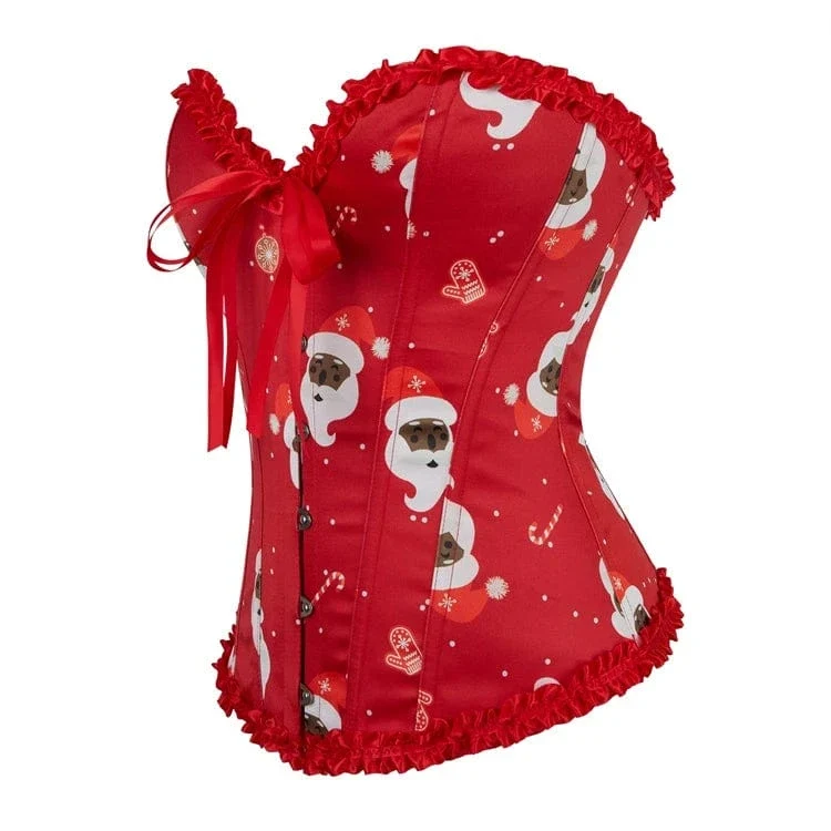 Gothic-Überbrustkorsett mit Rüschen und Weihnachtsmotiv für Damen