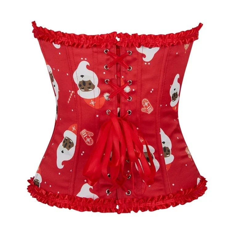 Gothic-Überbrustkorsett mit Rüschen und Weihnachtsmotiv für Damen