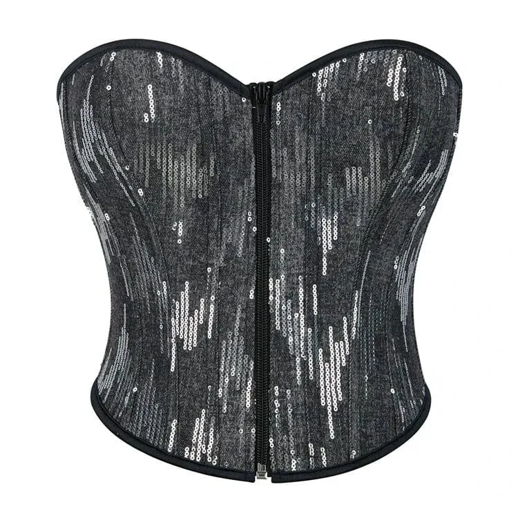 Gothic-Überbrustkorsett mit Pailletten und Reißverschluss für Damen