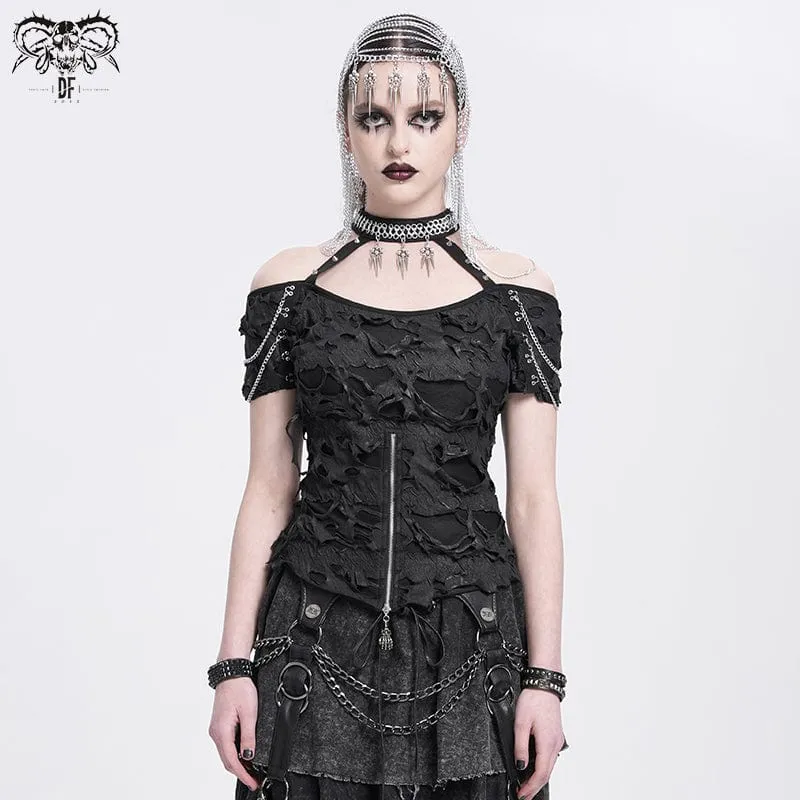 Punk Off-Shoulder Ripped Shirt für Damen